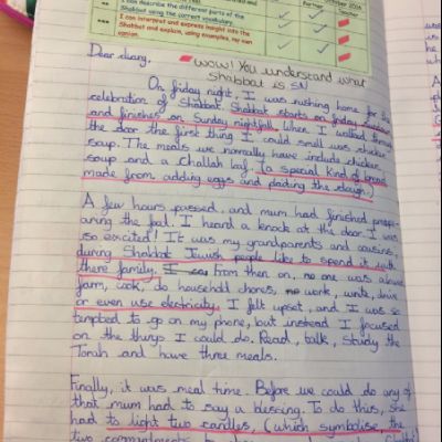 Year 6 writing Judaism Day